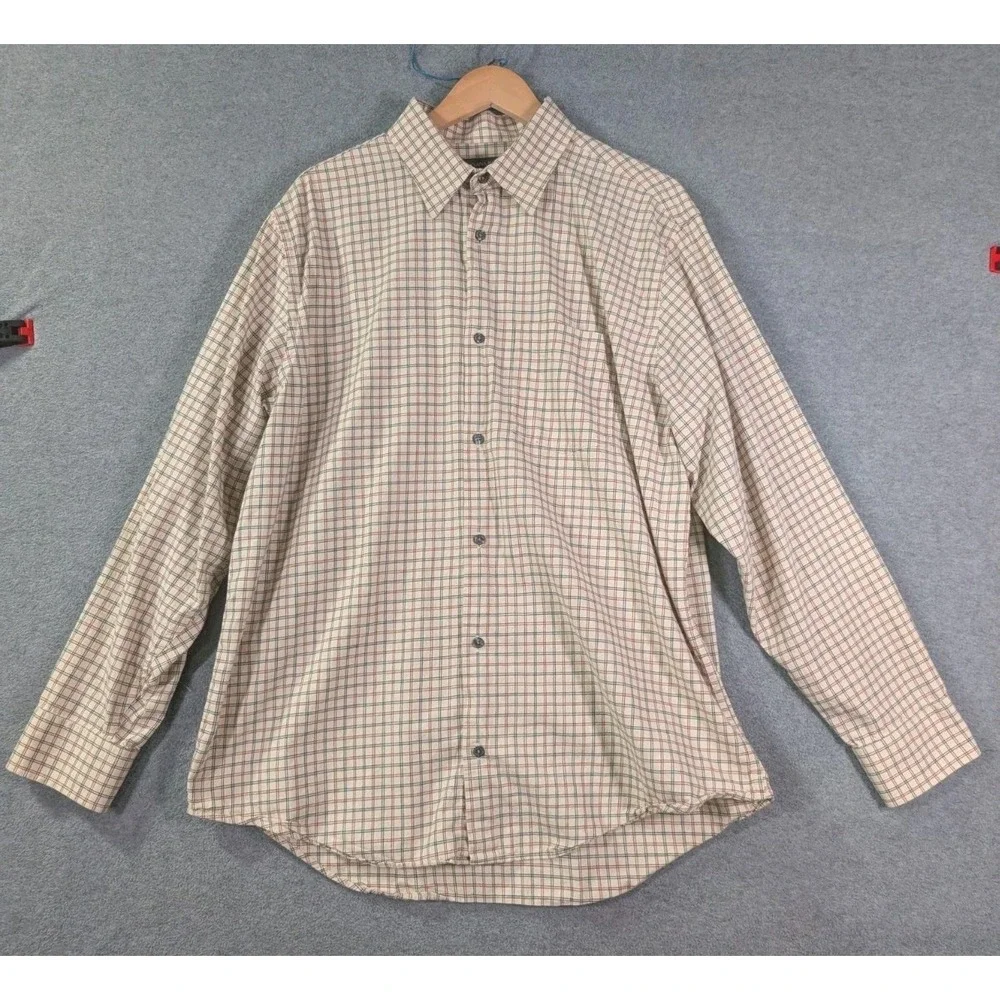 VTG Banana Republic XL Beige Tattersall Windowpane Plaid Shirt Hong Kong